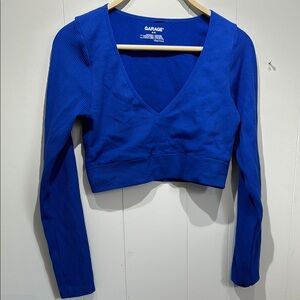 Garage Blue Long Sleeve Fitted Crop Blouse